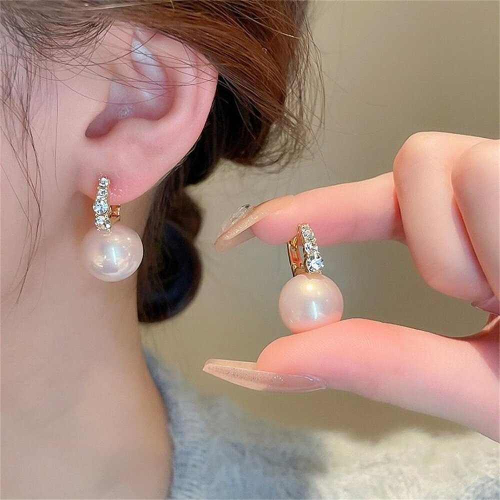 🆕 Women Gold Pearl Drop Earrings Dainty Wedding Diamond Fashion Jewelry Gift - Picture 2 of 6